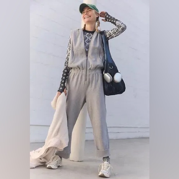 Free People MOVEMENT Set Go Onesie Jumpsuit in Heather Gray